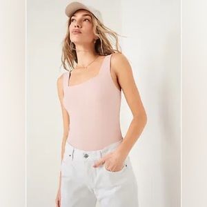 Old Navy Fitted Sleeveless Square-Neck Bodysuit for Women Pink Bamboo